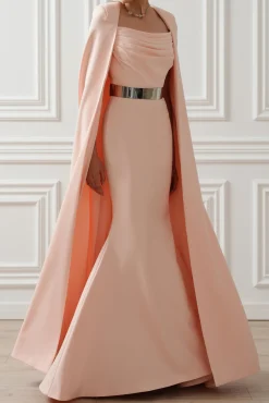 Aesha Long Cape-Dress In Soft-Peach