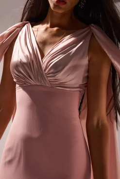 Aiman Silk Cape Long Dress In Blush