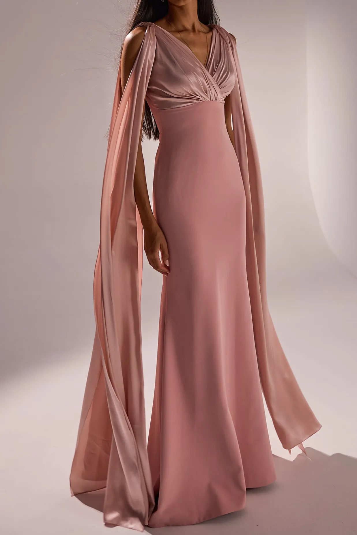 Aiman Silk Cape Long Dress In Blush