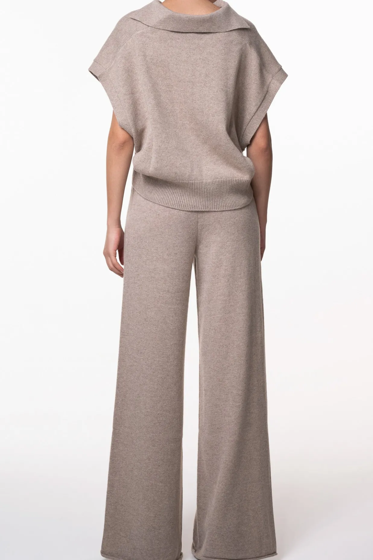 Akeem Cashmere Wide-Leg Pants In Sesame
