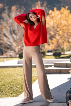 Akeem Cashmere Wide-Leg Pants In Sesame
