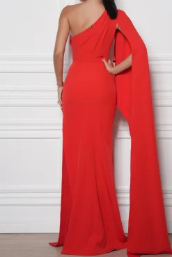 Alba Crepe Long Dress In Red