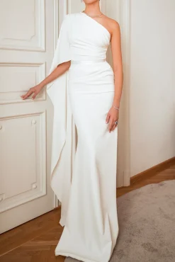 Alba Crepe Long Dress In Ivory