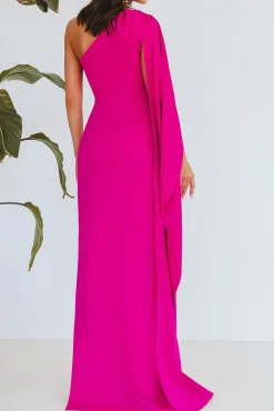Alba Crepe Long In Dress In Hot-Pink