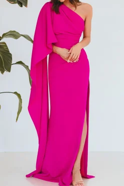 Alba Crepe Long In Dress In Hot-Pink