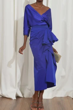 Allure Taffeta Midi Skirt In Royal-Blue