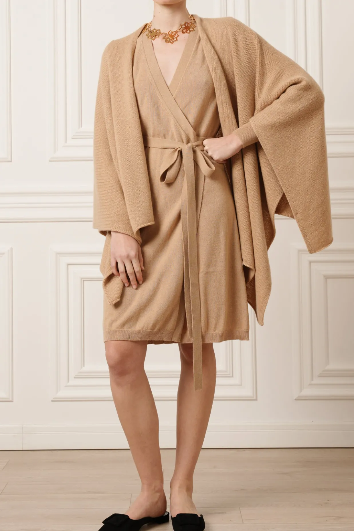Amani V-Neck Wrap Midi Dress In Dune