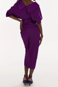 Angelina Satin Midi Dress in Royal-Purple