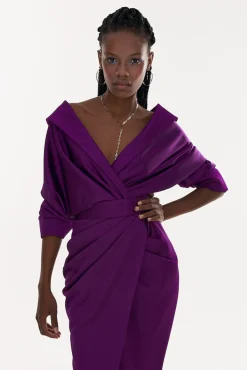 Angelina Satin Midi Dress in Royal-Purple