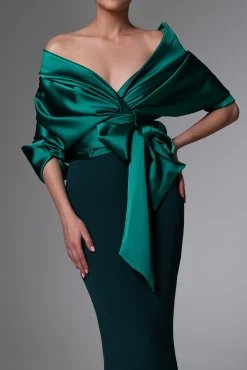 Angelina Satin Shirt In Emerald