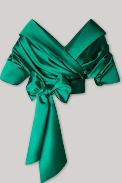 Angelina Satin Shirt In Emerald