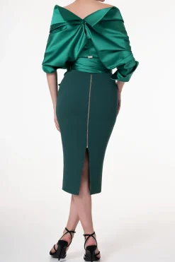 Angelina Satin Shirt In Emerald