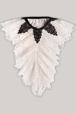 Anne Ruffled Cotton Lace Jabot In Ivory and Black
