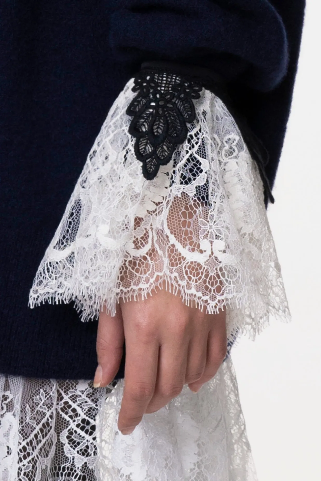 Anne Ruffled Lace Cuffs In Ivory and Black