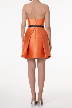 Aria Mikado Short Dress In Orange