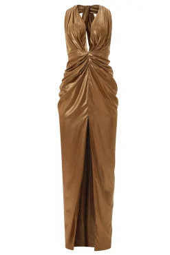 Artemis Glossy Long Dress In Bronze