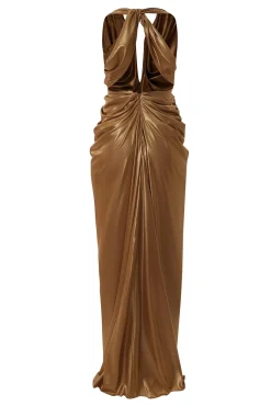 Artemis Glossy Long Dress In Bronze