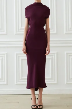 Astrid Open Back Dress In Plum
