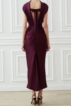 Astrid Open Back Dress In Plum