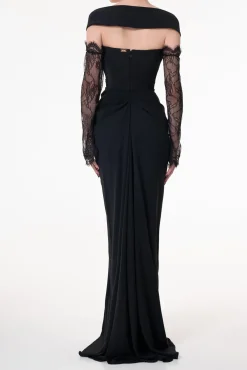 Athena Crepe Long Dress In Black