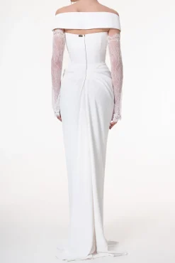 Athena Crepe Long Dress In Ivory