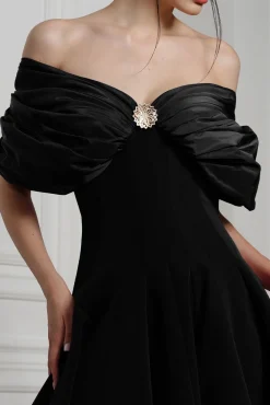 Ava Taffeta Crepe Mini Dress In Black