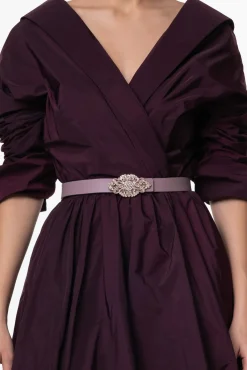 Baroque Aubergine Leather Waist Belt With Rose-Gold Buckle