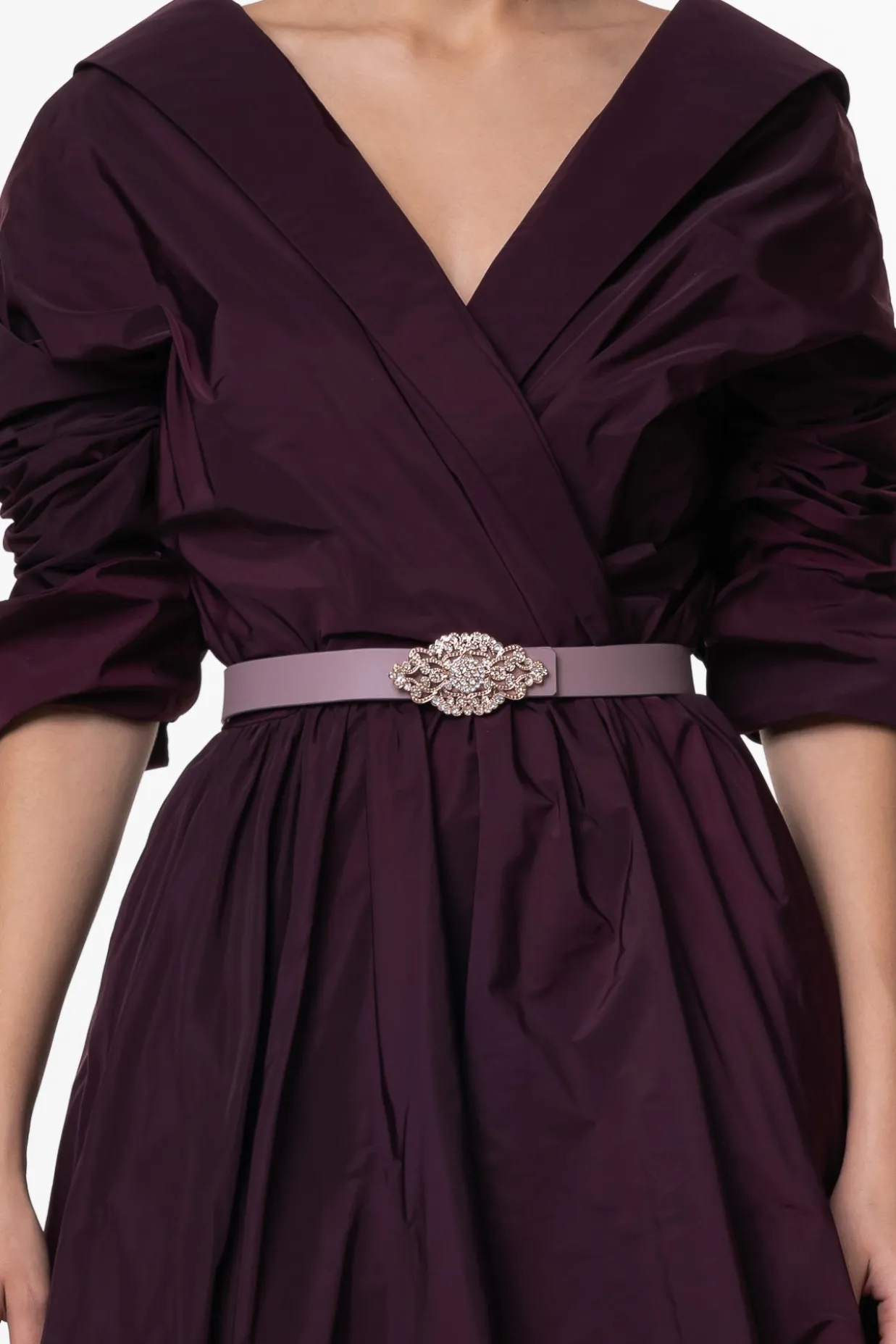 Baroque Aubergine Leather Waist Belt With Rose-Gold Buckle