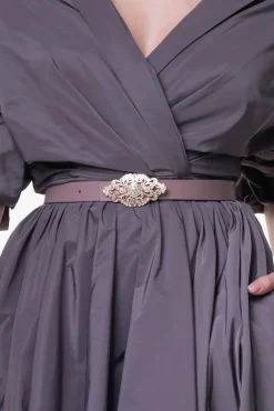 Baroque Aubergine Leather Waist Belt With Rose-Gold Buckle
