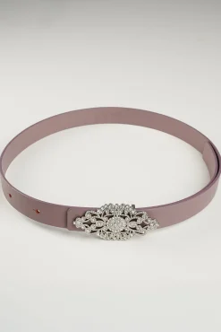 Baroque Aubergine Leather Waist Belt With Silver Buckle
