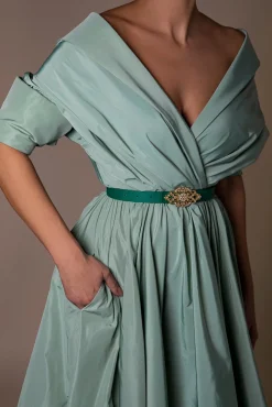 Baroque Emerald Leather Waist Belt With Gold Buckle