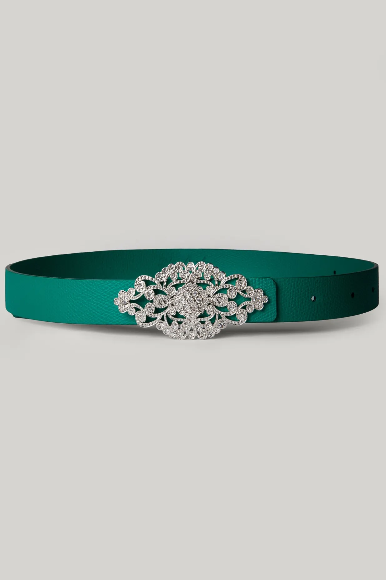 Baroque Emerald Leather Waist Belt With Silver Buckle