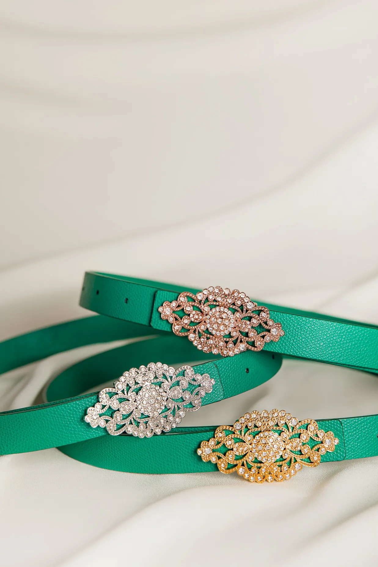 Baroque Emerald Leather Waist Belt With Silver Buckle