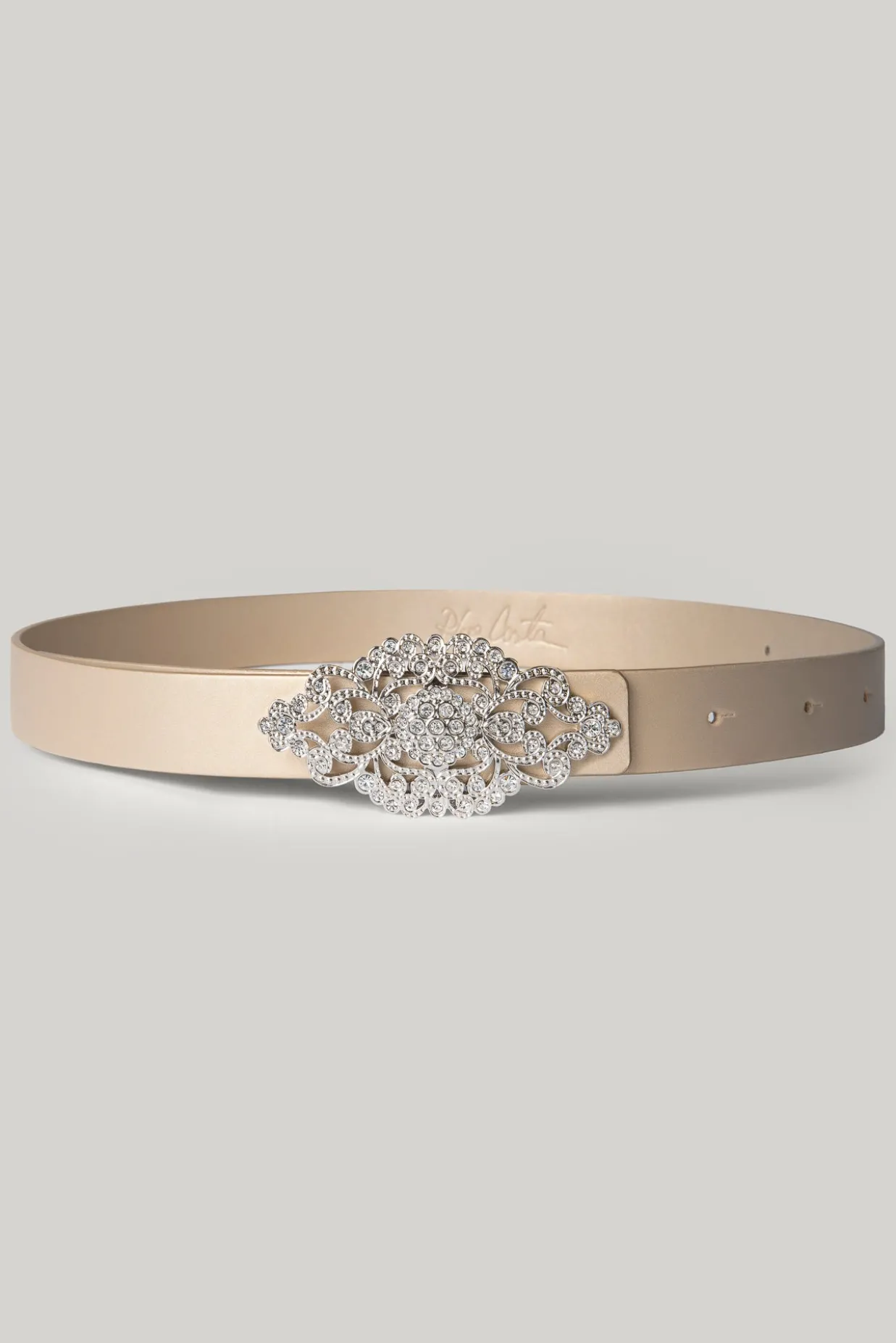 Baroque Gold Leather Waist Belt With Silver Buckle