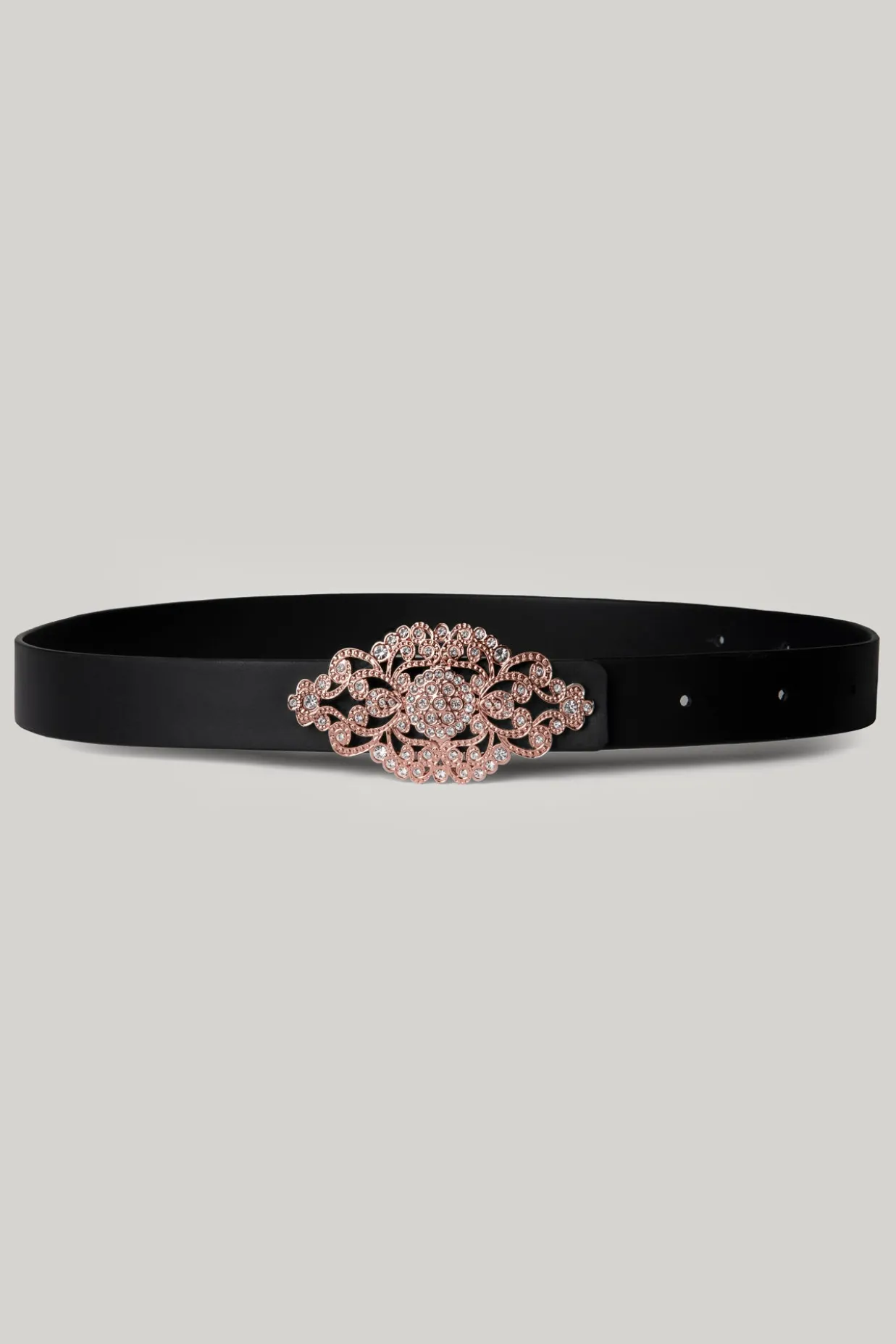 Baroque Matte Black Leather Waist Belt With Rose-Gold Buckle