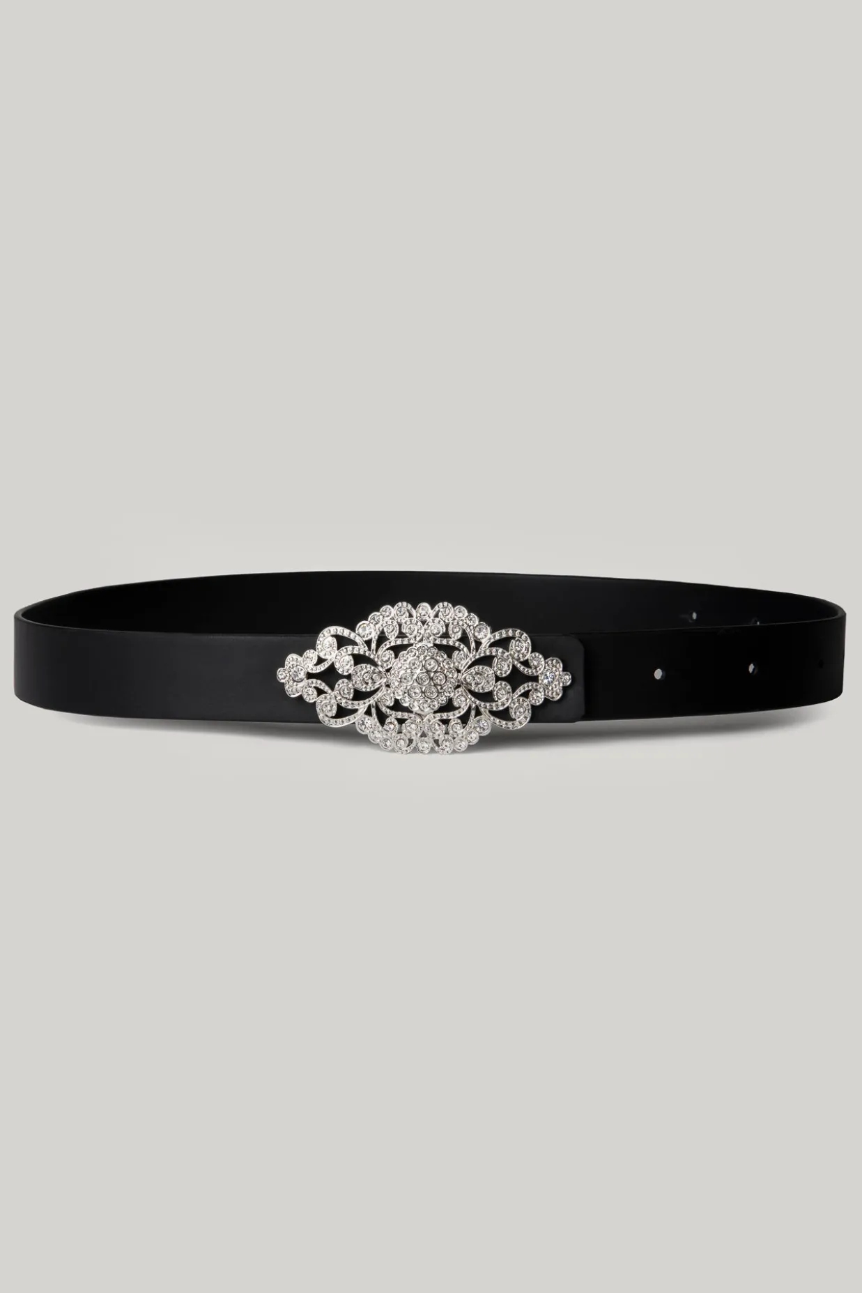 Baroque Matte Black Leather Waist Belt With Silver Buckle