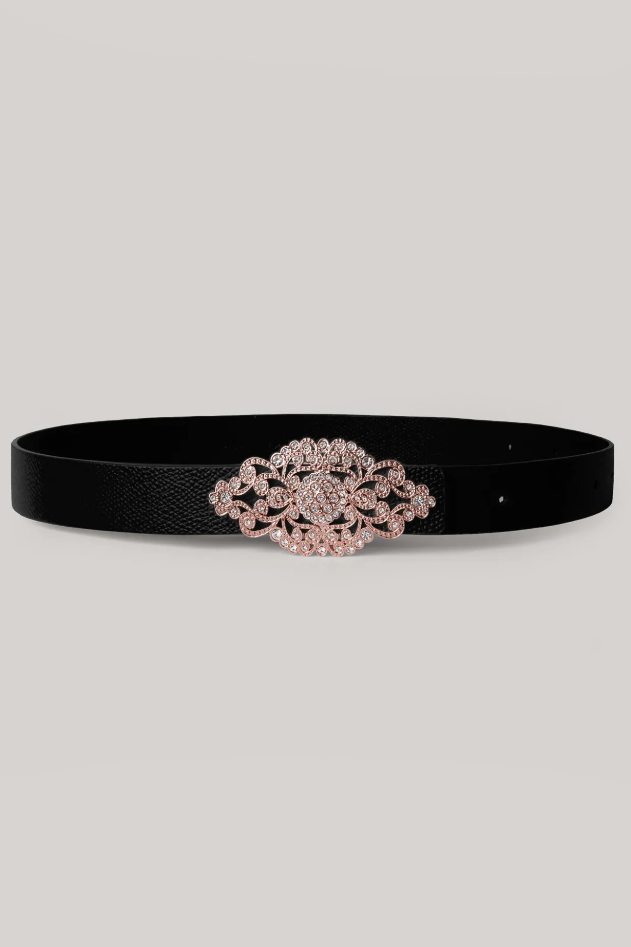 Baroque Saffiano Black Leather Waist Belt With Rose-Gold Buckle