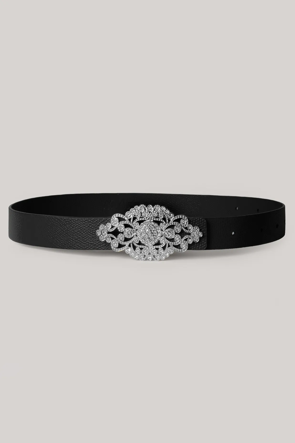 Baroque Saffiano Black Leather Waist Belt With Silver Buckle