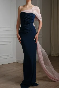 Bella Silk Chiffon and Crepe Dress In Prussian Blue and Powder