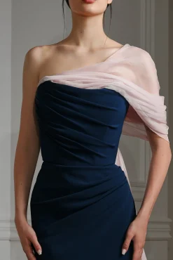 Bella Silk Chiffon and Crepe Dress In Prussian Blue and Powder