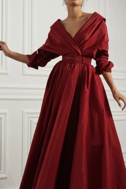 Carrie Taffeta Long Dress In Carmine