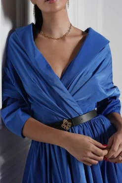 Carrie Taffeta Long Dress In Celeste