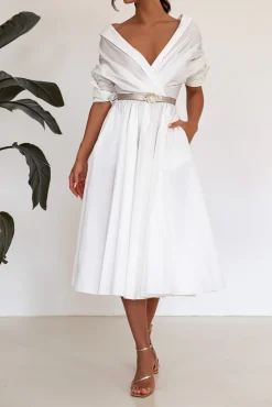 Carrie Taffeta Midi Dress in Ivory