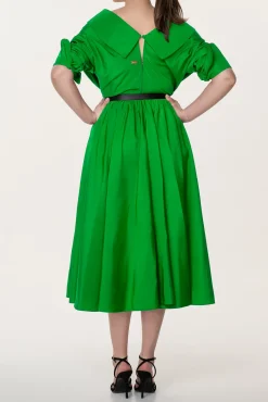 Carrie Taffeta Midi Dress in Spring-Green