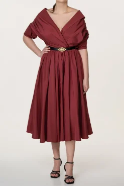Carrie Taffeta Midi Dress in Pomegranate