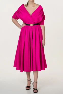 Carrie Taffeta Midi Dress in Fuchsia