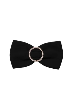 Crystals Black Crepe Bow Brooch