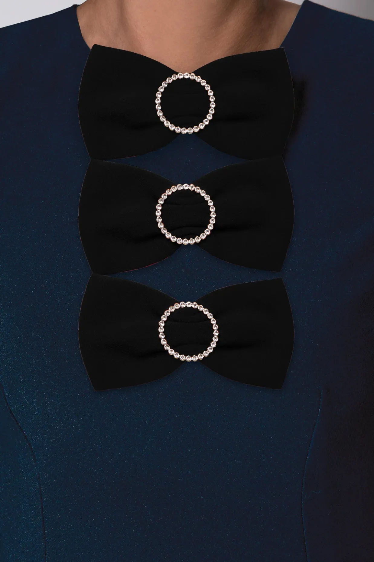 Crystals Black Crepe Bow Brooch