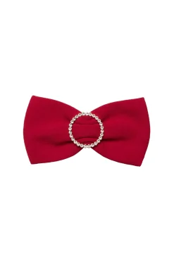 Crystals Red Crepe Bow Brooch