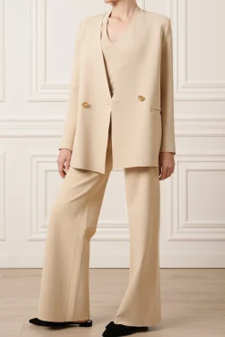 Dona Jersey Double-Breasted Jacket In Beige